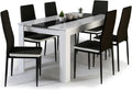 Ensembles pour salle à manger – IDMarket, Ensemble Table à Manger Georgia 140 cm Blanche et Noire et 6 chaises Romane Noires liseré Blanc